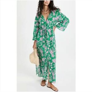 Xirena MYKAH Caprisyn Green Floral Print Maxi Button Front Tie Waist Size M